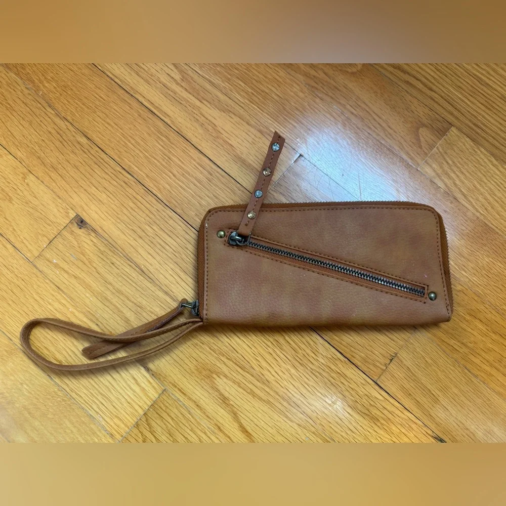 Free People Vegan Leather Zip Wallet / Wristlet – Brown